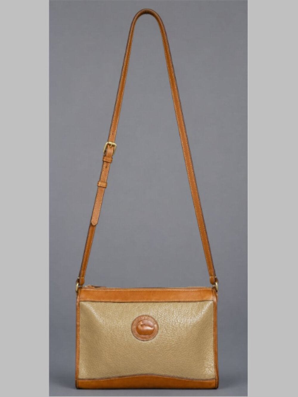 Dooney & Bourke Pebbled Leather Crossbody Shoulder Bag Taupe Brown Zip COA